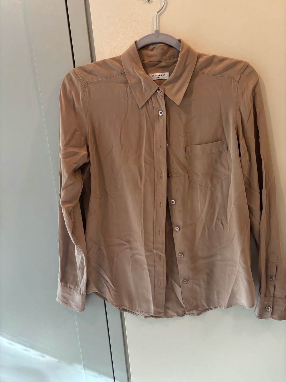 Equipment Women’s Button-Down Silk Shirt in Taupe